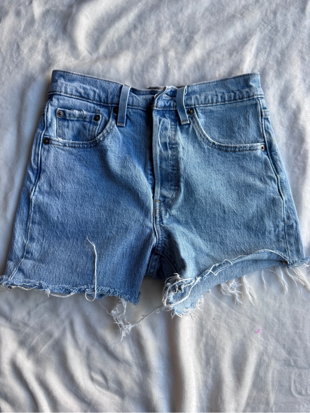 Levi's Light Blue Distressed High-Rise Denim Shorts